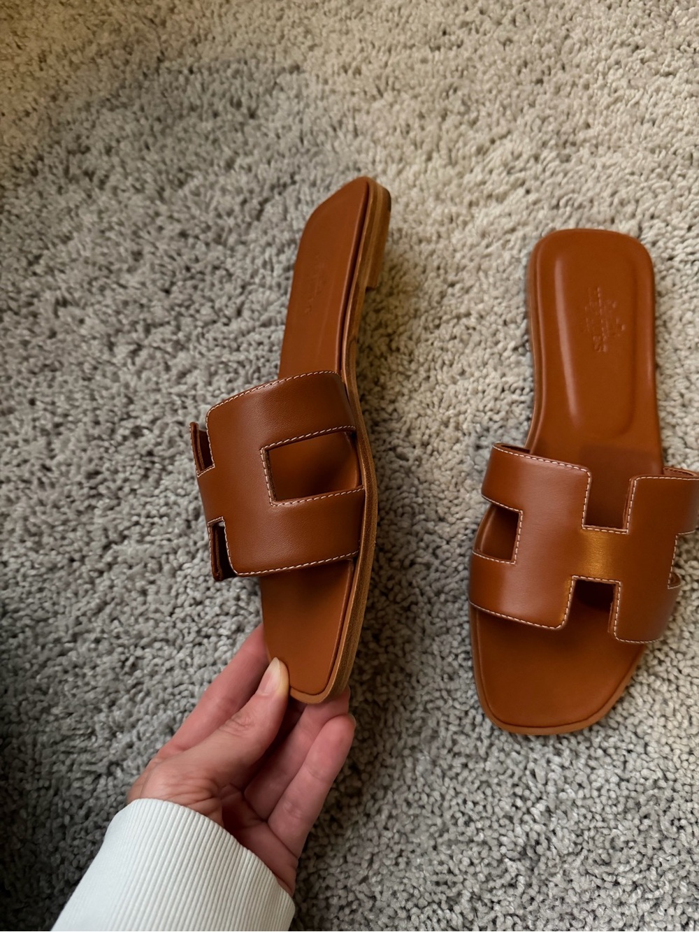 Hermes Brown Gold Oran Leather Slide Sandals - Women - Picture 4 of 5